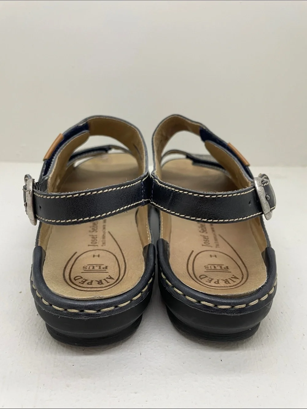 Josef Seibel Navy Leather Adjustable Slingback Sandals